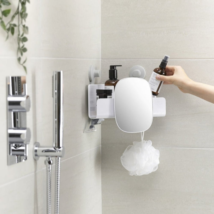 Joseph Joseph EasyStore™ Corner Shower Shelf with Removable Mirror – White - Gourmet Gear