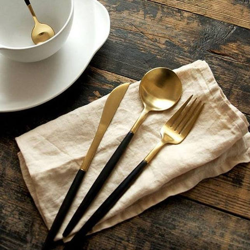 Nicolson Russell Dubai Gold and Black Titanium Cutlery Set - 16 pcs - Gourmet Gear