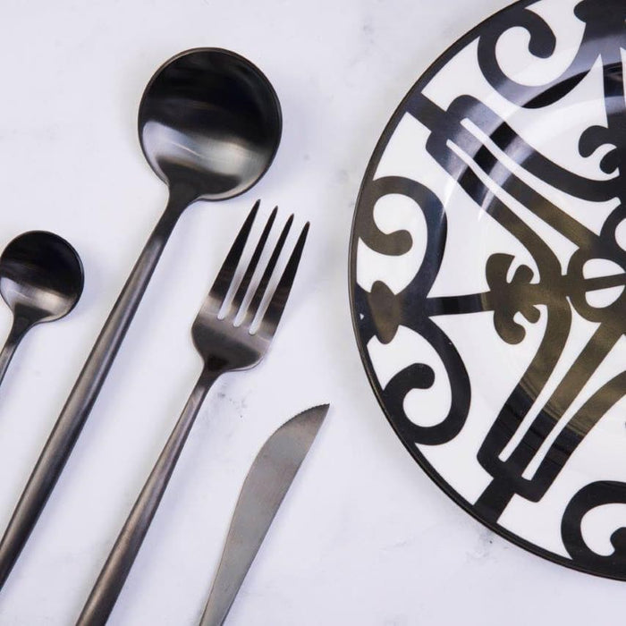 Nicolson Russell Dubai Matte Black Titanium Cutlery Set - 16 pcs - Gourmet Gear