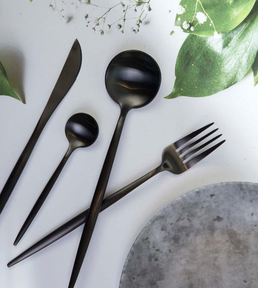 Nicolson Russell Dubai Matte Black Titanium Cutlery Set - 16 pcs - Gourmet Gear