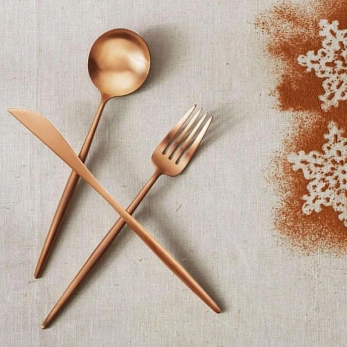 Nicolson Russell Dubai Matte Rose Gold Titanium Cutlery Set - 16 pcs - Gourmet Gear