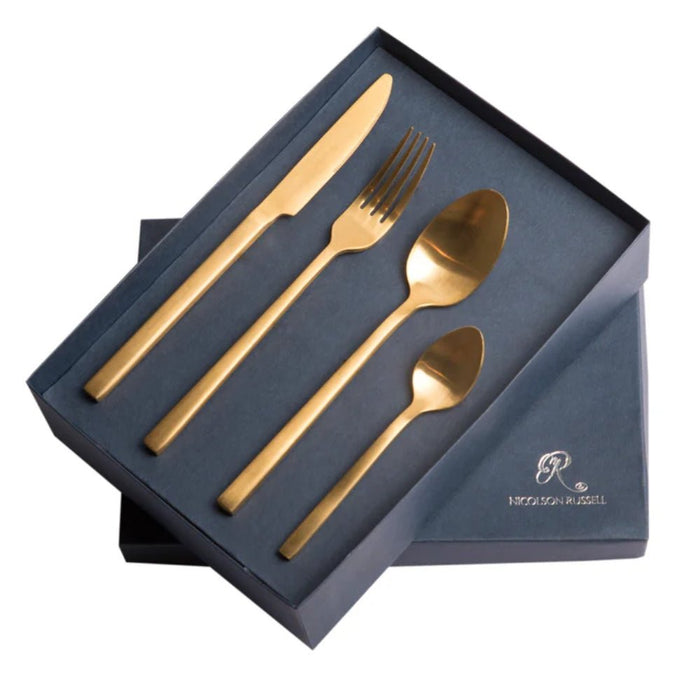 Nicolson Russell New York Gold Titanium Cutlery Set - 16 pcs - Gourmet Gear