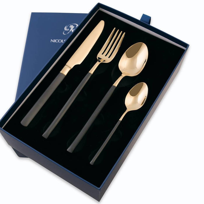 Nicolson Russell Sydney Black and Gold Cutlery Set - 24 pcs - Gourmet Gear