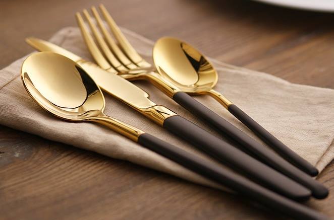 Nicolson Russell Sydney Black and Gold Cutlery Set - 24 pcs - Gourmet Gear