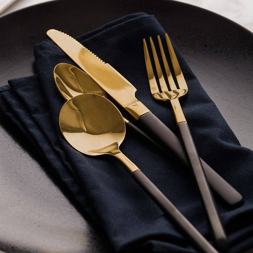 Nicolson Russell Sydney Black and Gold Cutlery Set - 24 pcs - Gourmet Gear