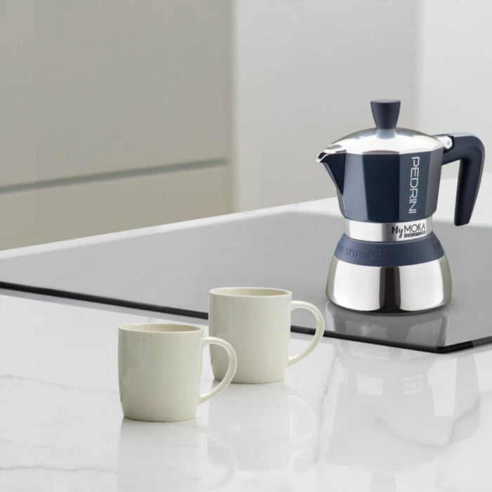 Pedrini 6 Cup Induction Coffee Maker - Navy - Gourmet Gear