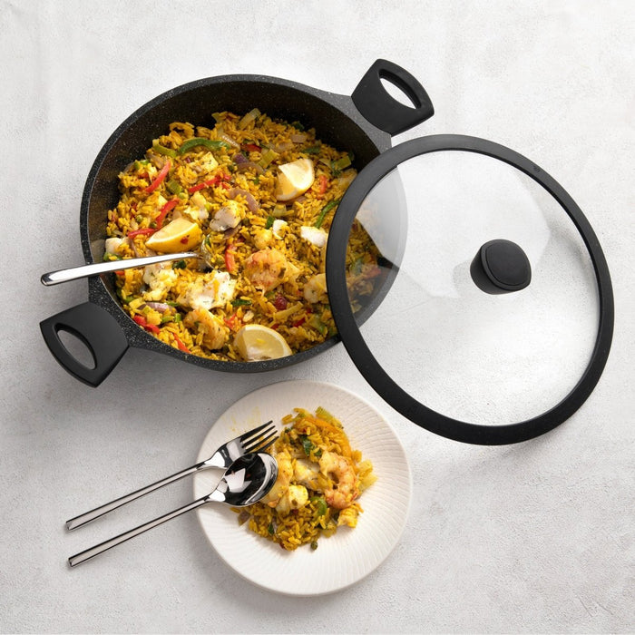Sola Fair Cooking Paella Pan Low with Glass Lid 28cm - Gourmet Gear