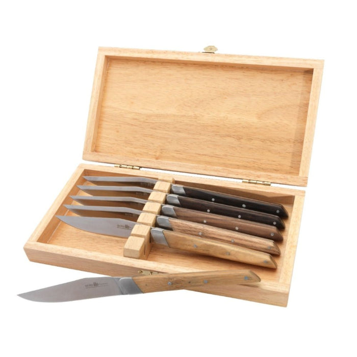 Sola Signature Steak Knife Silver with Wooden Handle Box Set - 6pcs - Gourmet Gear