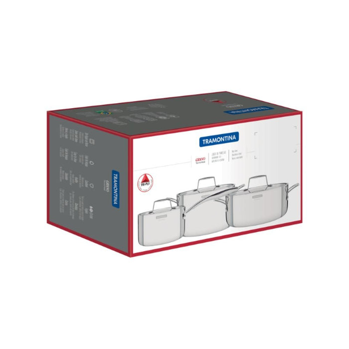 Tramontina Grano 5 - Piece Full - Body Tri - Ply Stainless Steel Cookware Set - Gourmet Gear