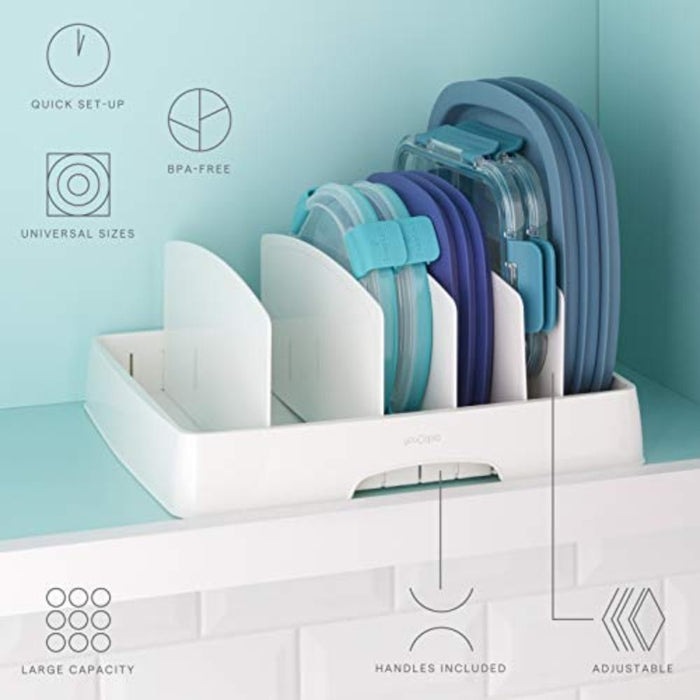 YouCopia StoraLid Adjustable Large Container Lid Organiser - White - Gourmet Gear