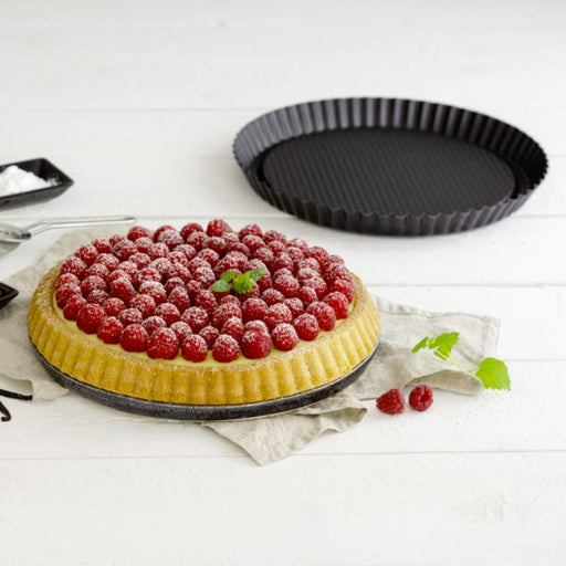 Zenker Black Metallic Fruit Tart Tin with Rolled Edge - 28cm - Gourmet Gear